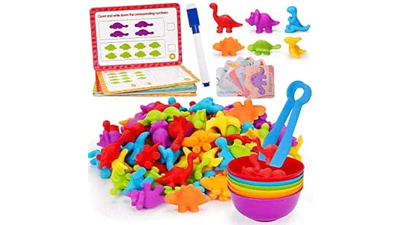 Counting Dinosaurs Toys Matching Games for Kids with Color Sorting Bowls
