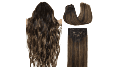 DOORES Balayage Dark Brown to Chestnut Brown Clip in Hair Extensions - 18 Inch