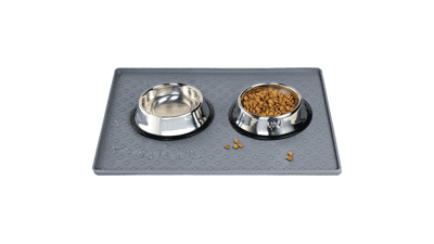 Dog Cat Food Mat - Silicone Pet Dish Mat for Floors - Waterproof Slip - Raised Edges - Prevent Food and Water Messes