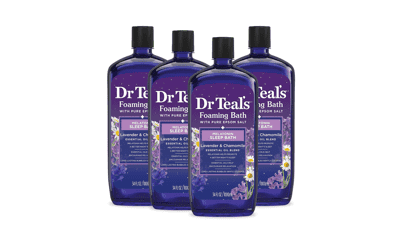 Dr Teal's Foaming Bath with Pure Epsom Salt, Sleep Blend, Lavender & Chamomile Essential Oils, 34 fl oz (Pack of 4)