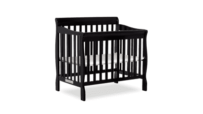 Dream On Me Aden 4-in-1 Convertible Mini Crib - Black, Greenguard Gold Certified, Non-Toxic Finish