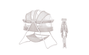 Dream On Me Karley Bassinet - Cool Grey, Lightweight Portable Baby Bassinet with Adjustable Double Canopy and Large Storage Basket
