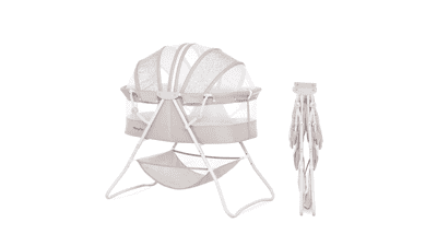 Dream On Me Karley Bassinet - Cool Grey, Lightweight Portable Baby Bassinet with Adjustable Double Canopy and Large Storage Basket