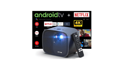 ETOE 4K Android TV 10.0 Projector, 1080P FHD Smart Projector with Auto Focus, Auto Keystone, 600 ANSI Lumens, Dual 10W Speakers, Netflix-Certified, 5.1G WiFi Bluetooth