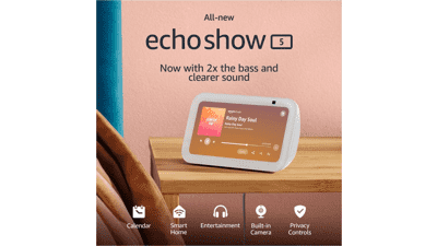 Echo Show 5 (3rd Gen, 2023) | Smart Display with Enhanced Bass and Clear Sound - Glacier White