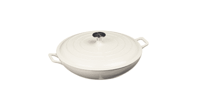 Enameled Cast Iron Covered Oval Casserole Skillet - 3.3-Quart - White