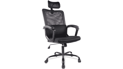 Ergonomic Mesh Office Chair with Lumbar Support, Adjustable Headrest, Armrest, and Wheels - High Back, Swivel Rolling (Black)