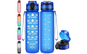 Esgreen 32 oz Water Bottle with Motivational Time Maker - BPA-free Plastic Drinking Bottle with Strap - Leakproof Lightweight Timed Waterbottle for Fitness Sports Travel Gym