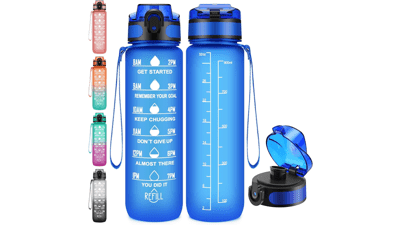 Esgreen 32 oz Water Bottle with Motivational Time Maker - BPA-free Plastic Drinking Bottle with Strap - Leakproof Lightweight Timed Waterbottle for Fitness Sports Travel Gym