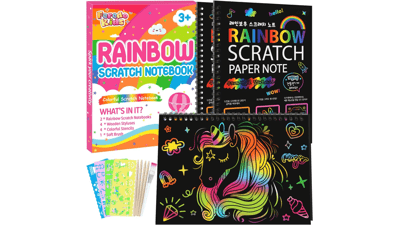 FEREDO KIDS Rainbow Scratch Notebook Paper - Black Scratch Off Art Crafts Supplies