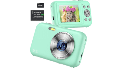 FHD 1080P Kids Camera with 32GB SD Card 16X Digital Zoom - Green