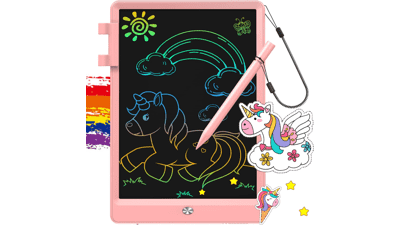 FLUESTON LCD Writing Tablet - Doodle Board Toy for 3-8 Year Olds - 10 Inch Colorful Electronic Drawing Pad - Kids' Educational Learning Travel Birthday Gift - Pink