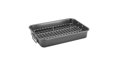 Farberware Nonstick Steel Roaster with Flat Rack - 11-Inch x 15-Inch - Gray