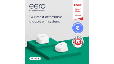 Fast and Reliable Gigabit Speeds | Connect 75+ Devices | Coverage up to 3,000 sq. ft. | Amazon eero 6+ Mesh Wi-Fi System (2-Pack, 2022 Release)
