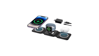 Foldable Wireless Charger - 3 in 1 Charging Station for iPhone - Fast Magnetic Travel Pad for AirPods and Apple Watch