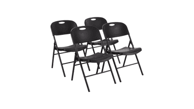 Folding Plastic Chair, 350-Pound Capacity, Black, 4-Pack