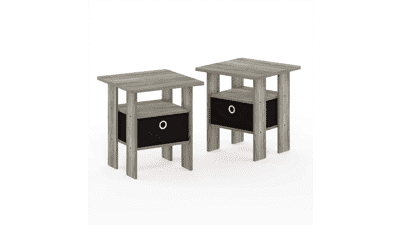Furinno Andrey 2-Piece End Table Set with Bin Drawer - French Oak Grey