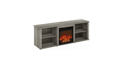 Furinno Classic TV Stand with Fireplace - French Oak Grey