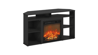 Furinno Jensen Corner TV Stand with Fireplace - Fits 55 Inch TVs - Americano