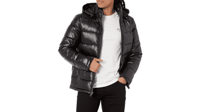 GUESS Men's Mid-weight Puffer Jacket - Removable Hood