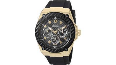 GUESS Men's Stainless Steel Quartz Watch - Silicone Strap
