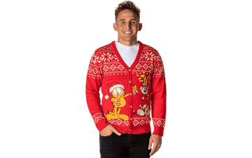 Garfield Christmas Ugly Sweater Button-Up Knit Cardigan for Men