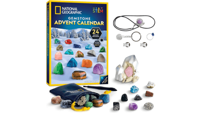 Gemstone Advent Calendar - 2023 Christmas Countdown Calendar for Kids with 24 Gemstones and Mini Dig Kit