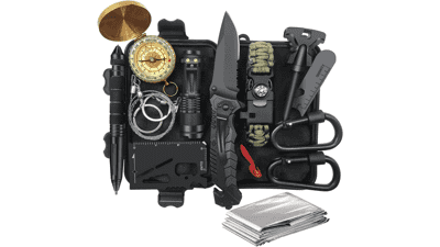 Gifts for Men - Christmas Stocking Stuffers, Birthday Gift Idea for Boyfriend, Survival Kit 14 in 1, Gear and Equipment for Fishing, Hunting, Camping - Cool Gadgets