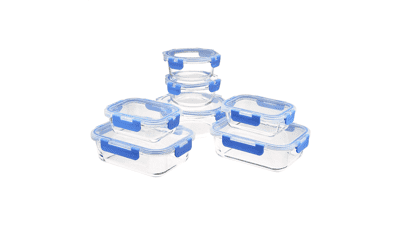 Glass Food Storage Container with BPA-Free Locking Lid - Set of 14 Pieces