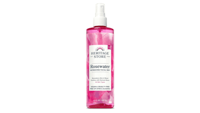 HERITAGE STORE Rosewater Facial Mist for Glowing Skin, Damask Rose Oil, All Skin Types, Alcohol-Free, Vegan & Cruelty-Free (12oz)