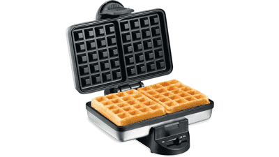 Hamilton Beach Mini Waffle Maker with Shade Control - Makes 2 at Once - Personalized Keto Chaffles and Hash Browns - Non-Stick Plates - Compact Stainless Steel Design