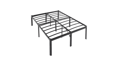 Heavy Duty Non Slip Bed Frame with Steel Slats - Easy Assembly - 18 inches - Full - Black