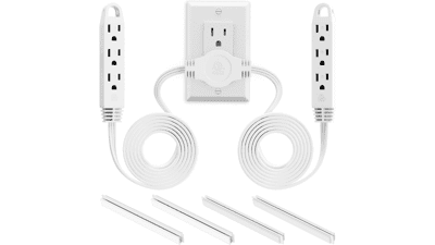 K KASONIC 3 Prong 12 Feet Twin Extension Cord Power Strip, Flat Head Outlet Plug, 6 Outlets, Double Extension Cord Splitter, ETL Listed - White