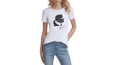 Karl Lagerfeld Paris Short Sleeve Logo Tee for Women