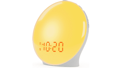 Kids Sunrise Alarm Clock with Simulation, Dual Alarms, FM Radio, Snooze, Nightlight, Colorful Lights, 7 Natural Sounds - Ideal Gift