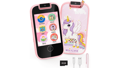 Kids Toy Smartphone for Girls Ages 3-8, Fake Play Cell Phone with Music Player Camera SD Card, Christmas Birthday Gifts (Upgraded Pink)