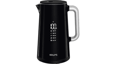 Krups Smart Temp Electric Kettle 1.7L 5 Temperatures, Real Time Temperature Display 1500W, Fast Boiling, Auto Off, Keep Warm, Cordless Black