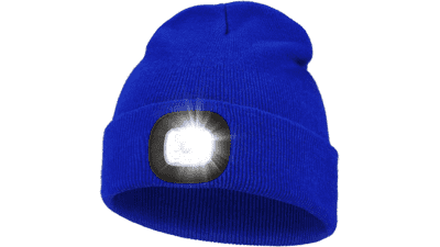 LED Beanie with Light, USB Rechargeable Hands Free Headlamp Hat, Knitted Night Light Cap Flashlight, Men Gifts for Dad