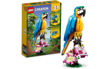 LEGO Creator Exotic Parrot Building Toy Set - Transforms to 3 Animal Figures - Colorful Parrot, Swimming Fish, Cute Frog - Creative Toys for Kids Ages 7 and Up, 31136