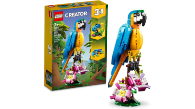 LEGO Creator Exotic Parrot Building Toy Set - Transforms to 3 Animal Figures - Colorful Parrot, Swimming Fish, Cute Frog - Creative Toys for Kids Ages 7 and Up, 31136