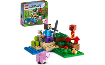 LEGO Minecraft Creeper Ambush Building Toy 21177 - Pretend Play Zombie Battle, Gift for Kids Age 7+ - Ore Mining and Animal Care with Steve, Baby Pig & Chicken Minifigures