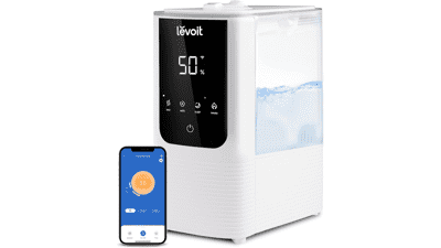 LEVOIT Bedroom Home Humidifier, Smart Warm and Cool Mist, Large Room, Auto Customized Humidity, Fast Symptom Relief, Easy Top Fill, Essential Oil, Quiet, OasisMist4.5L, White