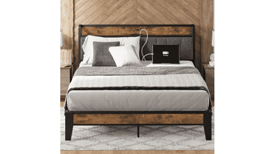 LIKIMIO Queen Bed Frame with Storage Headboard and Charging Station