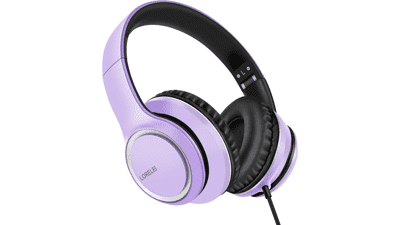 LORELEI X8 Over-Ear Wired Headphones with Microphone - Lightweight Foldable & Portable - Dark Purple