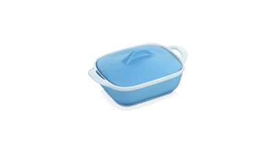 LOVECASA 1.5 Quart Ceramic Baking Dish with Lid and Handles - Rectangular Lasagna Pan for Casserole, Party and Daily Use - Blue