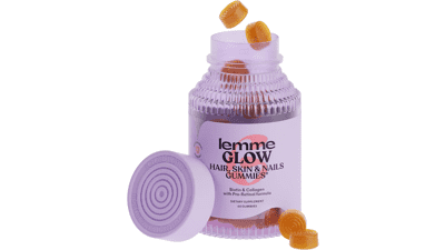 Lemme Glow Hair, Skin & Nails Gummies with Collagen, Biotin, Minerals, Vitamins for Healthy Skin, Strong Hair - Peach Flavor (60 Count)