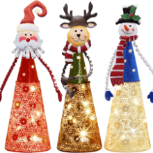 Lighted Christmas Table Decorations - Set of 3 LED Santa Snowman Reindeer Xmas Holiday Party Ornament