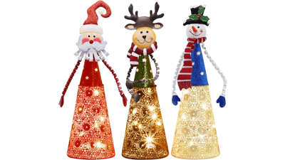 Lighted Christmas Table Decorations - Set of 3 LED Santa Snowman Reindeer Xmas Holiday Party Ornament