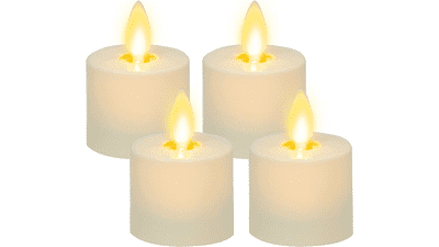 Luminara Moving Flame LED Flameless Tealight - Remote Ready, Battery Operated, Smooth Matte, Pearl Ivory (4-Pack)
