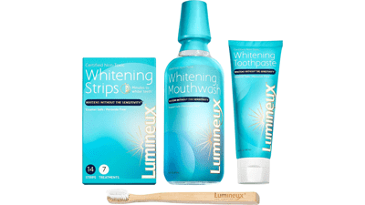 Lumineux Teeth Whitening Kit - 7 Whitening Treatments, Mouthwash, Toothpaste & Toothbrush - Natural & Enamel Safe for Sensitive Teeth